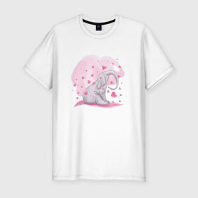 Мужская футболка премиум с принтом Слоник , 92% хлопок, 8% лайкра | приталенный силуэт, круглый вырез ворота, длина до линии бедра, короткий рукав | акварель | любовь | рисунок | розовый