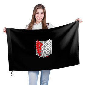 Флаг 3D с принтом Атака Титанов (эмблема) #9 , 100% полиэстер | плотность ткани — 95 г/м2, размер — 67 х 109 см. Принт наносится с одной стороны | attack on titan | shingeki no kyojin | белый | красный | чёрный | эмблема разведчиков