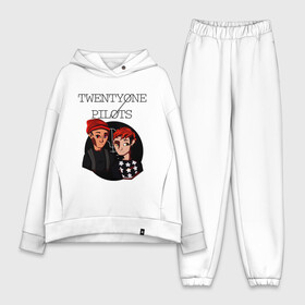 Женский костюм хлопок Oversize с принтом TOP ,  |  | Тематика изображения на принте: josh dun | twenty one pilots | tyler joseph | джош дан | тайлер джозеф