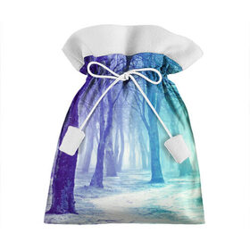 Подарочный 3D мешок с принтом Мрачный лес , 100% полиэстер | Размер: 29*39 см | вечер | деревья | загадочный | зеленый | земля | зима | лес | необычный | природа | свет | свечение | сибирь | снег | тайга | фиолетовый | яркий