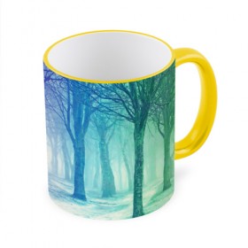 Кружка 3D с принтом Мрачный лес , керамика | ёмкость 330 мл | вечер | деревья | загадочный | зеленый | земля | зима | лес | необычный | природа | свет | свечение | сибирь | снег | тайга | фиолетовый | яркий