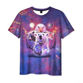 Мужская футболка 3D с принтом Звериный прайд , 100% полиэфир | прямой крой, круглый вырез горловины, длина до линии бедер | волк | вселенная | галактика | звезды | медведь | орел | пума | туманность