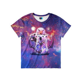 Детская футболка 3D с принтом Звериный прайд , 100% гипоаллергенный полиэфир | прямой крой, круглый вырез горловины, длина до линии бедер, чуть спущенное плечо, ткань немного тянется | волк | вселенная | галактика | звезды | медведь | орел | пума | туманность