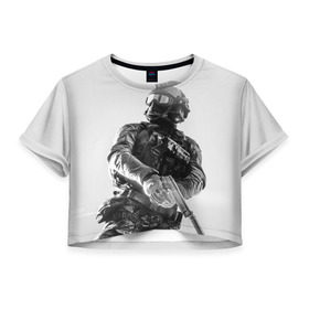 Женская футболка 3D укороченная с принтом Battlefield 4 , 100% полиэстер | круглая горловина, длина футболки до линии талии, рукава с отворотами | battlefield | game | soldiers | weapons | воин | игра | игрок | оружие | солдат