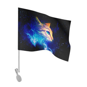Флаг для автомобиля с принтом Звездный кот , 100% полиэстер | Размер: 30*21 см | звезды | кот | мордочка | темный