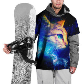 Накидка на куртку 3D с принтом Звездный кот , 100% полиэстер |  | звезды | кот | мордочка | темный