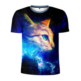 Мужская футболка 3D спортивная с принтом Звездный кот , 100% полиэстер с улучшенными характеристиками | приталенный силуэт, круглая горловина, широкие плечи, сужается к линии бедра | звезды | кот | мордочка | темный