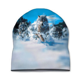 Шапка 3D с принтом Волчья охота , 100% полиэстер | универсальный размер, печать по всей поверхности изделия | Тематика изображения на принте: бирюк | волк | волчара | волчица | волчок | глаза | животное | животные | зверь | зима | злость | картина | койот | рисунок | санитар леса | серый | снег | стая | три | хищник | цветной | шакал