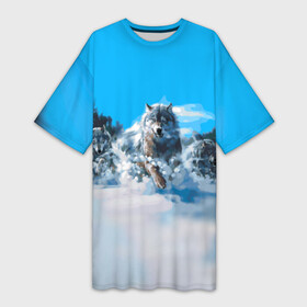 Платье-футболка 3D с принтом Волчья охота ,  |  | Тематика изображения на принте: бирюк | волк | волчара | волчица | волчок | глаза | животное | животные | зверь | зима | злость | картина | койот | рисунок | санитар леса | серый | снег | стая | три | хищник | цветной | шакал