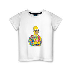 Детская футболка хлопок с принтом Homer , 100% хлопок | круглый вырез горловины, полуприлегающий силуэт, длина до линии бедер | bart | homer | simpsons | барт | гомер | еда | мультфильм | отец | папа | пончик | радуга | симпсоны | спрингфилд | хиппи | цвет