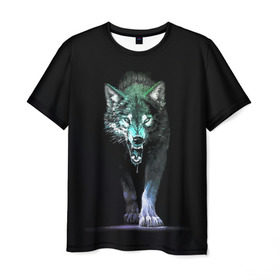 Мужская футболка 3D с принтом Волчий оскал , 100% полиэфир | прямой крой, круглый вырез горловины, длина до линии бедер | аука | бирюк | волк | волчара | волчица | волчок | глаза | животное | животные | зверь | зеленые | злость | картина | койот | млекопитающее | рисунок | санитар леса | серый | хищник | цветной | шакал