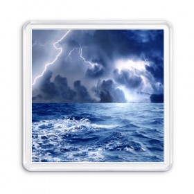 Магнит 55*55 с принтом Шторм , Пластик | Размер: 65*65 мм; Размер печати: 55*55 мм | брызги | буря | вода | волны | гроза | капли | красивое | молния | море | непогода | океан | природа | синее | стихия | тучи