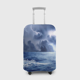 Чехол для чемодана 3D с принтом Шторм , 86% полиэфир, 14% спандекс | двустороннее нанесение принта, прорези для ручек и колес | брызги | буря | вода | волны | гроза | капли | красивое | молния | море | непогода | океан | природа | синее | стихия | тучи