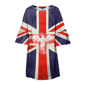 Детское платье 3D с принтом Флаг Англии с белым орлом , 100% полиэстер | прямой силуэт, чуть расширенный к низу. Круглая горловина, на рукавах — воланы | london | англия | белый | брызги | великобритания | империя | клякса | крылья | лондон | необычный | объеденное королевство | орел | птица | символ | сокол | туманный альбион | флаг