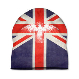 Шапка 3D с принтом Флаг Англии с белым орлом , 100% полиэстер | универсальный размер, печать по всей поверхности изделия | london | англия | белый | брызги | великобритания | империя | клякса | крылья | лондон | необычный | объеденное королевство | орел | птица | символ | сокол | туманный альбион | флаг
