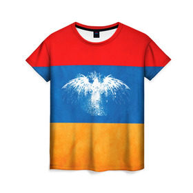 Женская футболка 3D с принтом Флаг Армении с белым орлом , 100% полиэфир ( синтетическое хлопкоподобное полотно) | прямой крой, круглый вырез горловины, длина до линии бедер | айастан | армения | белый | босеан | брызги | ереван | знамя | империя | клякса | крылья | кумач | необычный | орел | пойс | птица | символ | сокол | стяг | флаг | хайастан | штандарт