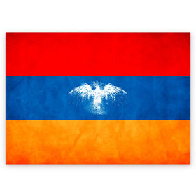 Поздравительная открытка с принтом Флаг Армении с белым орлом , 100% бумага | плотность бумаги 280 г/м2, матовая, на обратной стороне линовка и место для марки
 | Тематика изображения на принте: айастан | армения | белый | босеан | брызги | ереван | знамя | империя | клякса | крылья | кумач | необычный | орел | пойс | птица | символ | сокол | стяг | флаг | хайастан | штандарт