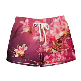 Женские шорты 3D с принтом Сакура , 100% полиэстер | прямой крой, два кармана без застежек по бокам. Мягкая трикотажная резинка на поясе, внутри которой широкие завязки. Длина до середины бедра | 3d | flower | nature | pink | sakura | весна | деревья | природа | розовый | сакура | цветы | япония