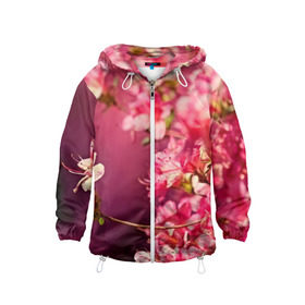 Детская ветровка 3D с принтом Сакура , 100% полиэстер | подол и капюшон оформлены резинкой с фиксаторами, по бокам два кармана без застежек, один потайной карман на груди | 3d | flower | nature | pink | sakura | весна | деревья | природа | розовый | сакура | цветы | япония