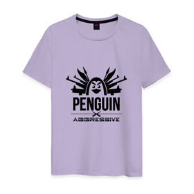 Мужская футболка хлопок с принтом Агрессивный пингвин , 100% хлопок | прямой крой, круглый вырез горловины, длина до линии бедер, слегка спущенное плечо. | aggressive penguin | оружие | птица