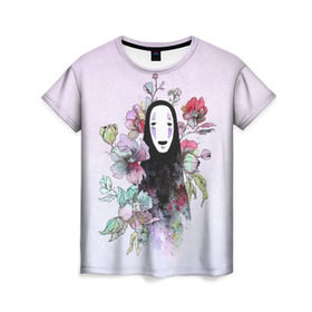 Женская футболка 3D с принтом Унесенные призраками , 100% полиэфир ( синтетическое хлопкоподобное полотно) | прямой крой, круглый вырез горловины, длина до линии бедер | безликий | миядзаки | унесенные призраками | хаяо | цветы