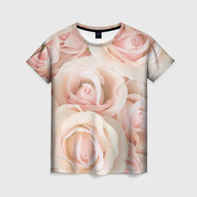 Женская футболка 3D с принтом Pink roses , 100% полиэфир ( синтетическое хлопкоподобное полотно) | прямой крой, круглый вырез горловины, длина до линии бедер | Тематика изображения на принте: розовый | розы
