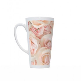 Кружка Латте с принтом Pink roses , Белая керамика | Объем 480 мл; Высота 150 мм; Диаметр 90 мм | розовый | розы