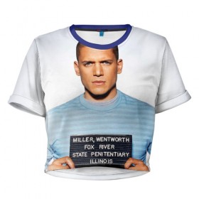 Женская футболка 3D укороченная с принтом Prison break 5 , 100% полиэстер | круглая горловина, длина футболки до линии талии, рукава с отворотами | prison break | побег | сериал