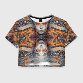 Женская футболка 3D укороченная с принтом Robotix , 100% полиэстер | круглая горловина, длина футболки до линии талии, рукава с отворотами | абстракция | арт | девушка | краска | лицо | прикольные | робот | цветные