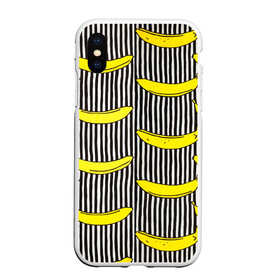 Чехол для iPhone XS Max матовый с принтом Бананы на Полосатом Фоне , Силикон | Область печати: задняя сторона чехла, без боковых панелей | банана | бананчик | вкусный | желтый | спелый | фрукт