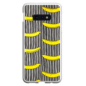 Чехол для Samsung S10E с принтом Бананы на Полосатом Фоне , Силикон | Область печати: задняя сторона чехла, без боковых панелей | банана | бананчик | вкусный | желтый | спелый | фрукт
