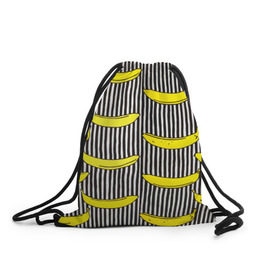 Рюкзак-мешок 3D с принтом Бананы на Полосатом Фоне , 100% полиэстер | плотность ткани — 200 г/м2, размер — 35 х 45 см; лямки — толстые шнурки, застежка на шнуровке, без карманов и подкладки | банана | бананчик | вкусный | желтый | спелый | фрукт