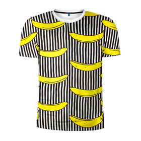 Мужская футболка 3D спортивная с принтом Бананы на Полосатом Фоне , 100% полиэстер с улучшенными характеристиками | приталенный силуэт, круглая горловина, широкие плечи, сужается к линии бедра | банана | бананчик | вкусный | желтый | спелый | фрукт