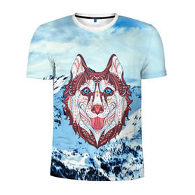 Мужская футболка 3D спортивная с принтом Хаски , 100% полиэстер с улучшенными характеристиками | приталенный силуэт, круглая горловина, широкие плечи, сужается к линии бедра | at | bowwow | dog | hound | pooch | арт | гончая | гончая собака | горы | деревья | лес | снег | собака | хаски | холод