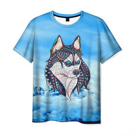 Мужская футболка 3D с принтом Siberian Husky , 100% полиэфир | прямой крой, круглый вырез горловины, длина до линии бедер | Тематика изображения на принте: at | bowwow | dog | hound | pooch | арт | гончая | гончая собака | горы | деревья | лес | снег | собака | хаски | холод