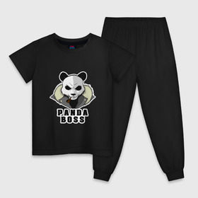 Детская пижама хлопок с принтом Panda Boss , 100% хлопок |  брюки и футболка прямого кроя, без карманов, на брюках мягкая резинка на поясе и по низу штанин
 | банда | большой | босс | важный | главарь | главный | директор | крутой | круче всех | лидер | мех | панда | россия | русский | самый | супер | трубка | шуба