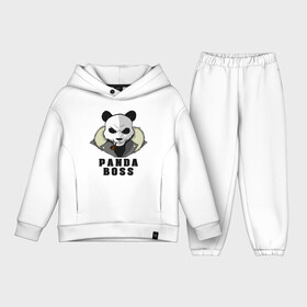 Детский костюм хлопок Oversize с принтом Panda Boss ,  |  | Тематика изображения на принте: банда | большой | босс | важный | главарь | главный | директор | крутой | круче всех | лидер | мех | панда | россия | русский | самый | супер | трубка | шуба