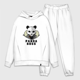 Мужской костюм хлопок OVERSIZE с принтом Panda Boss ,  |  | Тематика изображения на принте: банда | большой | босс | важный | главарь | главный | директор | крутой | круче всех | лидер | мех | панда | россия | русский | самый | супер | трубка | шуба