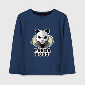 Детский лонгслив хлопок с принтом Panda Boss , 100% хлопок | круглый вырез горловины, полуприлегающий силуэт, длина до линии бедер | банда | большой | босс | важный | главарь | главный | директор | крутой | круче всех | лидер | мех | панда | россия | русский | самый | супер | трубка | шуба