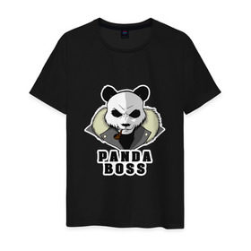 Мужская футболка хлопок с принтом Panda Boss , 100% хлопок | прямой крой, круглый вырез горловины, длина до линии бедер, слегка спущенное плечо. | Тематика изображения на принте: банда | большой | босс | важный | главарь | главный | директор | крутой | круче всех | лидер | мех | панда | россия | русский | самый | супер | трубка | шуба