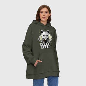 Худи SuperOversize хлопок с принтом Panda Boss , 70% хлопок, 30% полиэстер, мягкий начес внутри | карман-кенгуру, эластичная резинка на манжетах и по нижней кромке, двухслойный капюшон
 | банда | большой | босс | важный | главарь | главный | директор | крутой | круче всех | лидер | мех | панда | россия | русский | самый | супер | трубка | шуба