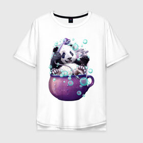 Мужская футболка хлопок Oversize с принтом Панда , 100% хлопок | свободный крой, круглый ворот, “спинка” длиннее передней части | Тематика изображения на принте: арт | ванная | пена | пузыри | рисунок