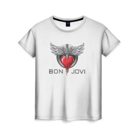Женская футболка 3D с принтом Bon Jovi , 100% полиэфир ( синтетическое хлопкоподобное полотно) | прямой крой, круглый вырез горловины, длина до линии бедер | its my life | бон жови | джон бон джови | кровь | меч | сердце
