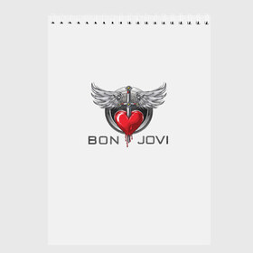 Скетчбук с принтом Bon Jovi , 100% бумага
 | 48 листов, плотность листов — 100 г/м2, плотность картонной обложки — 250 г/м2. Листы скреплены сверху удобной пружинной спиралью | Тематика изображения на принте: its my life | бон жови | джон бон джови | кровь | меч | сердце