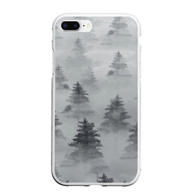 Чехол для iPhone 7Plus/8 Plus матовый с принтом Туманный лес , Силикон | Область печати: задняя сторона чехла, без боковых панелей | Тематика изображения на принте: бор | вечер | деревья | елка | еловый | ель | загадочный | земля | зима | лес | мрачный | необычный | природа | серый | сибирь | снег | тайга | туман | хвойный