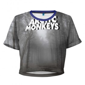 Женская футболка 3D укороченная с принтом Forest Monkeys , 100% полиэстер | круглая горловина, длина футболки до линии талии, рукава с отворотами | Тематика изображения на принте: arctic monkeys