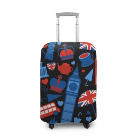 Чехол для чемодана 3D с принтом Великобритания , 86% полиэфир, 14% спандекс | двустороннее нанесение принта, прорези для ручек и колес | красный | лондон | паттерн | черный