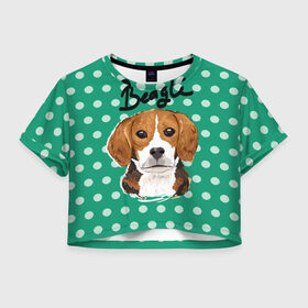 Женская футболка 3D укороченная с принтом Бигль , 100% полиэстер | круглая горловина, длина футболки до линии талии, рукава с отворотами | beagle | арт | гончая | горошек | животное | кружочек | пес | собака | текстура