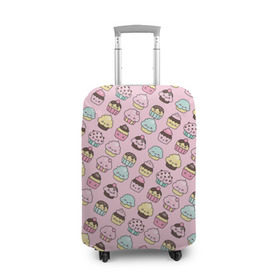 Чехол для чемодана 3D с принтом Каваи Кексики , 86% полиэфир, 14% спандекс | двустороннее нанесение принта, прорези для ручек и колес | аниме | вкусняшка | детский | еда | капкейки | лапуля | милота | милый | мимими | няша | розовый
