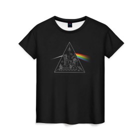 Женская футболка 3D с принтом Pink Floyd Make Rainbow , 100% полиэфир ( синтетическое хлопкоподобное полотно) | прямой крой, круглый вырез горловины, длина до линии бедер | англия | басы | британия | гитара | группа | логотип | музыка | песни | пинк флойд | призма | радуга | рок | свет